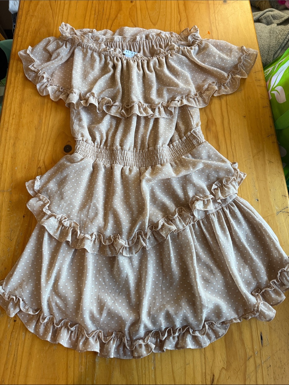 Polka Dot Ruffle Skirt - Beige